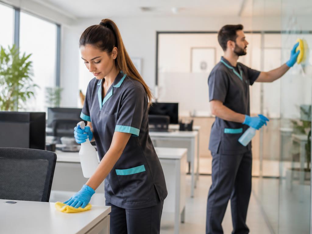 Cleaning team working in an office